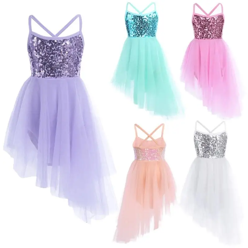 

Wholesale Girls Shiny Sequined Leotard Dress Sleeveless Ballet Dance Gymnastics Skirted