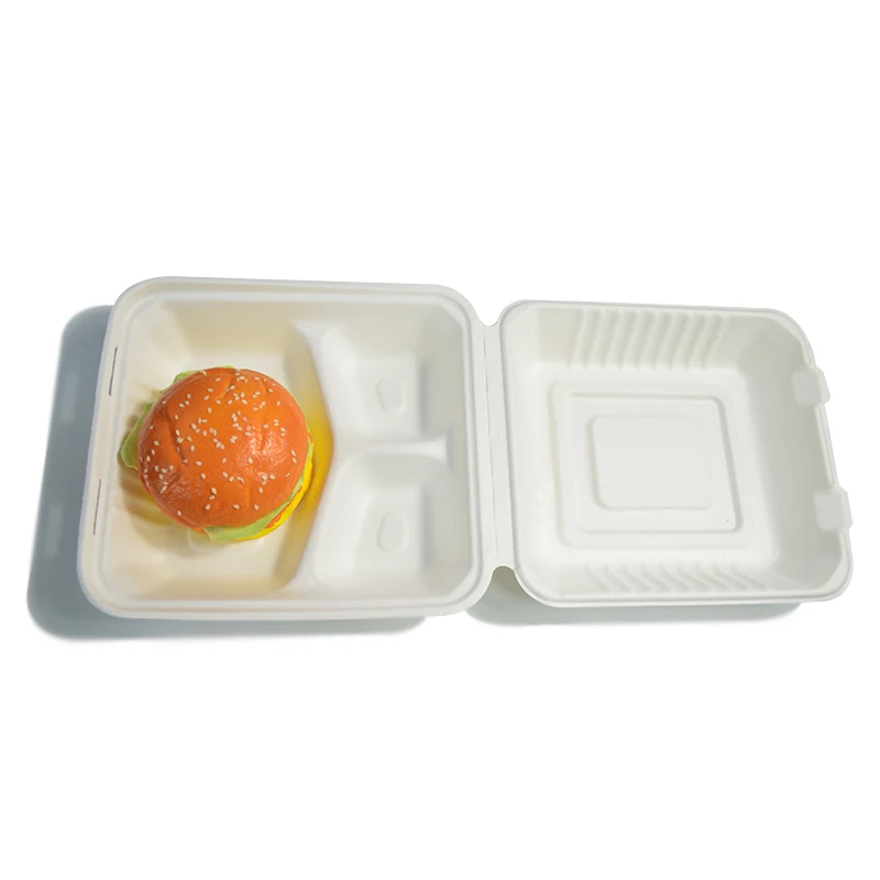 

Sugarcane Pulp Fast Food Box House Lunch Box Sandwiches Paper Food Tray with Lid