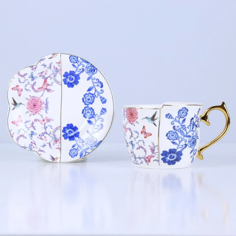 

porcelain tea cup and saucer mix shape with golden design coffee cup and tea set, Elegent design