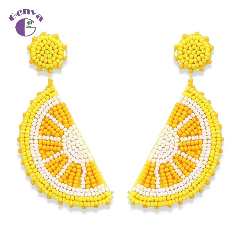 

GENYA New Summer Popular rice beads fruit orange stud earrings for girls, As picture