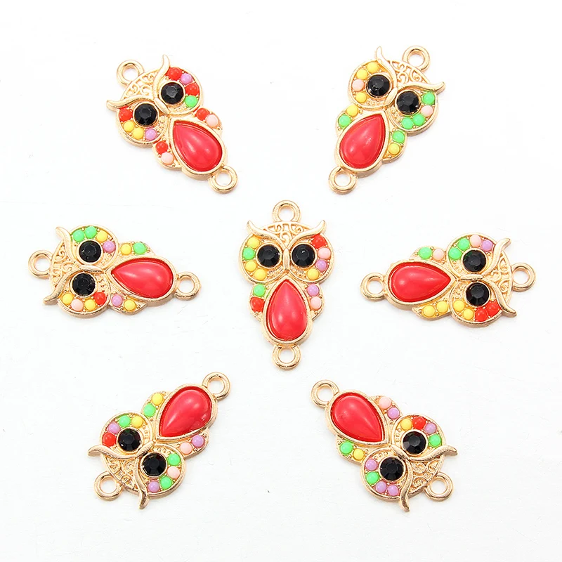 

10pcs gold red color owl acrylic alloy charms Connectors For Jewelry Making Bracelet Jewelry Findings DIY Accessories 23*13mm