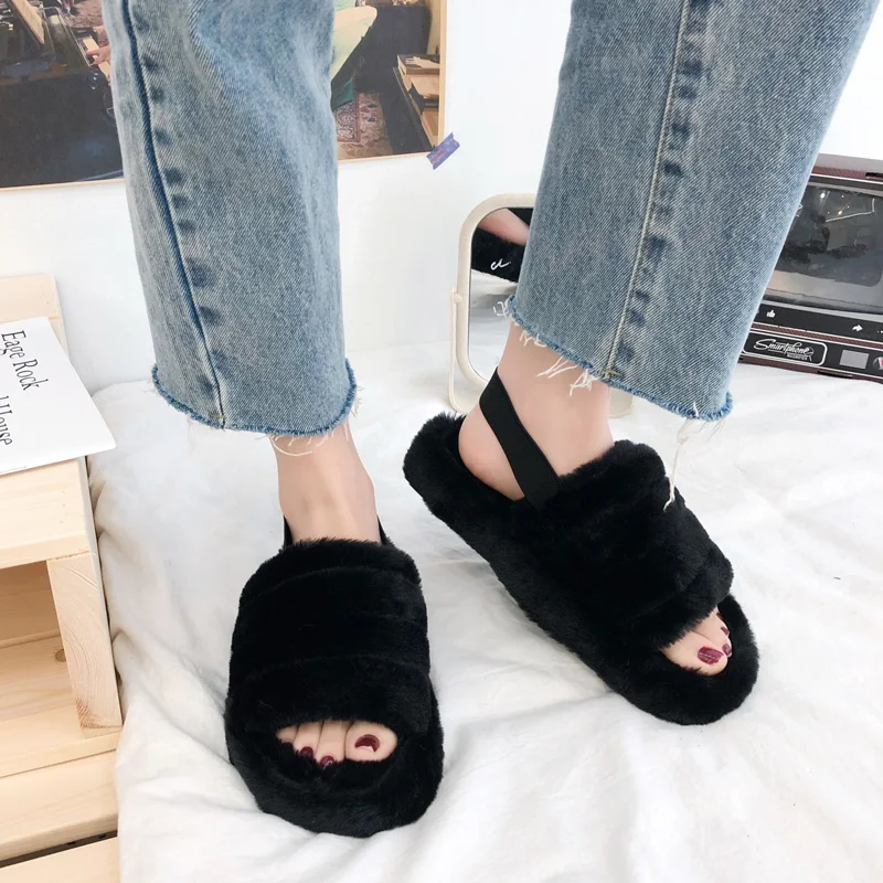 

Hot Sell Faux Slide Slippers And Colorful Cross Body Shoes Soft Comfort Footwear Shoe Cute Winter Fur Home Customize Fur Slipper