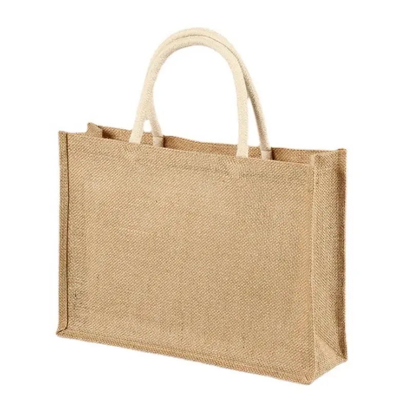 

Eco Green Natural Linen Tote Fruit Shopping New Recycle Jute Tote Bag With Leather Handles, Customized color for plain cotton bags wholesale