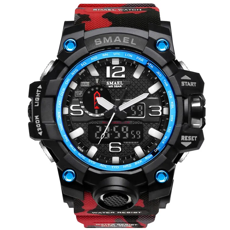 

Smael 1545 custom logo sport wristwatch 5ATM water resistant plastic military camouflage quartz digital wrist watches for men