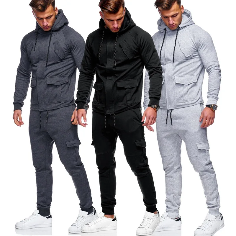 

Vetement Sport Homme Polyester Hoodie Tracksuit 2 Piece Set Sweatsuit Men Jogging Suit Set, As picture