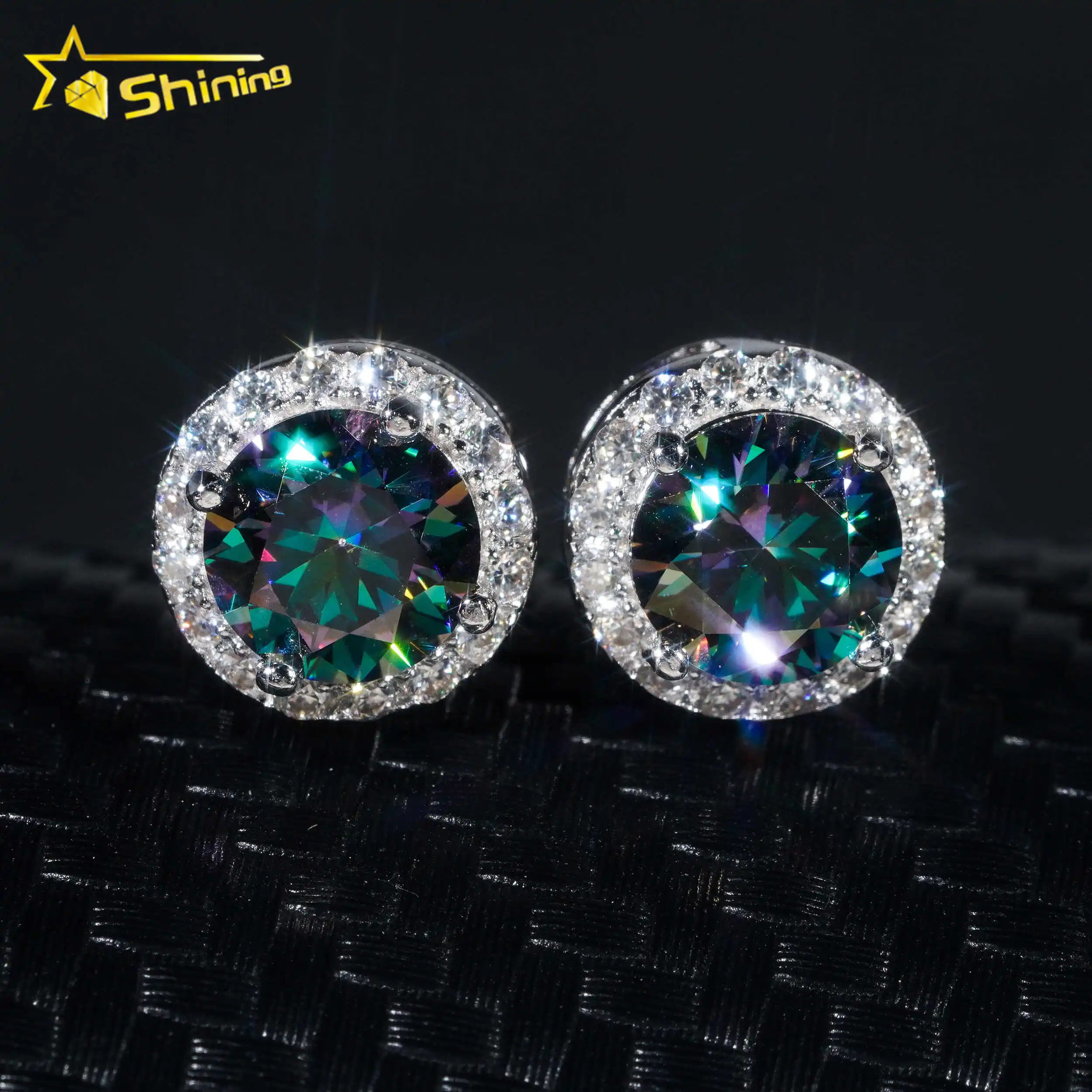 RTS Pass Diamond Tester Classic Hip Hop Jewelry 925 Sterling Silver Gold Plated 6.5mm Colored VVS Moissanite Stud Earrings