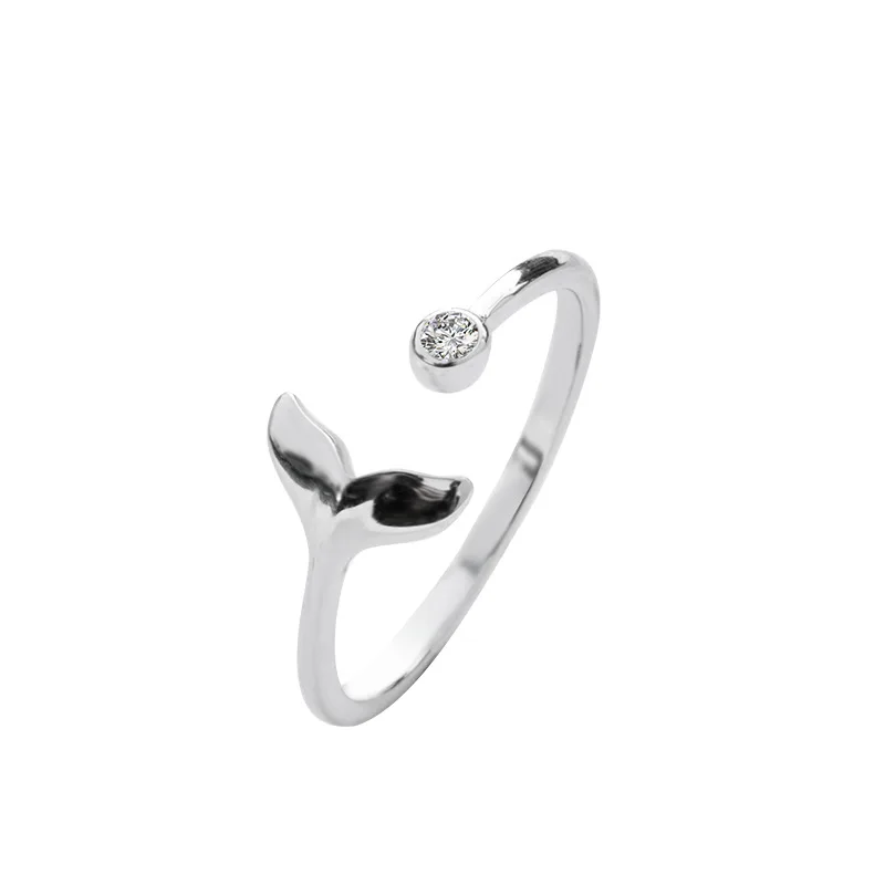 Hot Sale Wholesale Silver Opening Ring Resizable Whale Tail Rings for Women Jewelry 2021