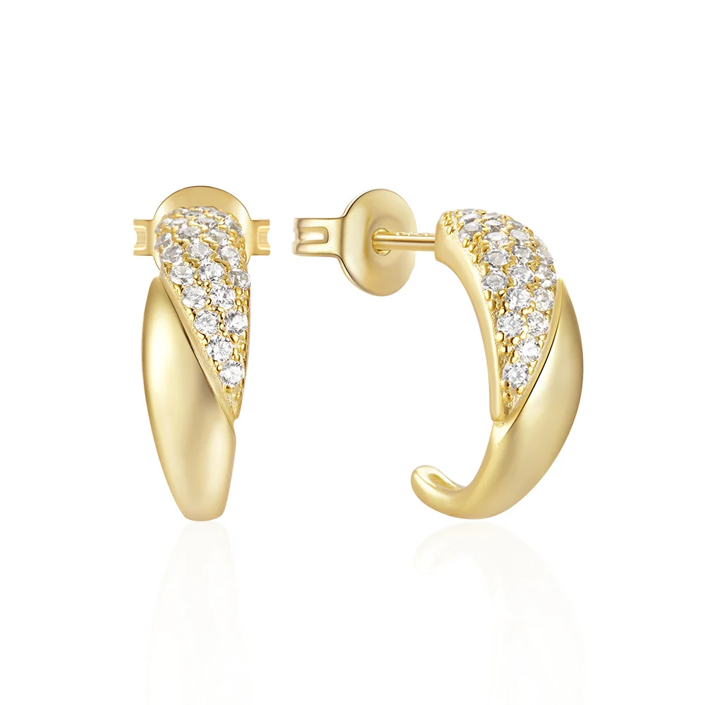 

fashion jewelry 925 sterling silver earrings C shape diamond zircon and plain 18K gold plated stud earrings women