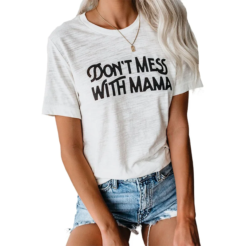 

Wholesale Basic Tee Blouse Summer T-Shirt Letter Print Tops Round Neck White T Shirt