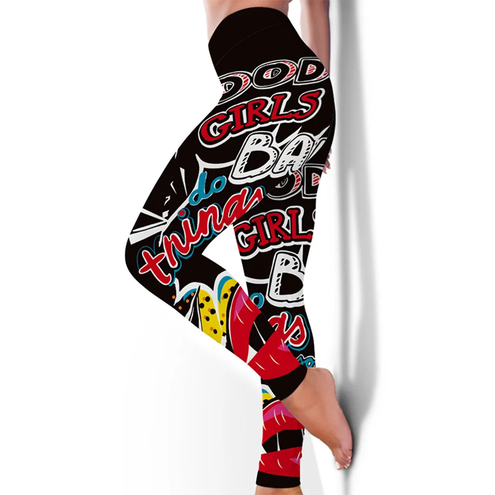 

American style cool cartoon printed floral high waist yoga pants leggings women running printed yoga leggings, Pls see the color column