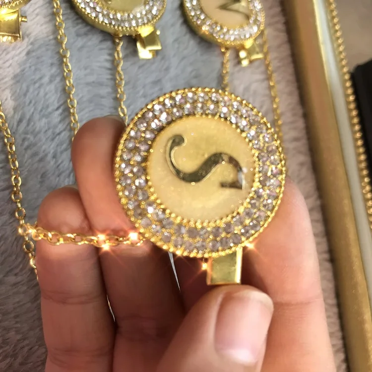 Personalised Letter Gold Pacifier Clip Bling Dummy Chain For Baby Shower Gift Buy Gold