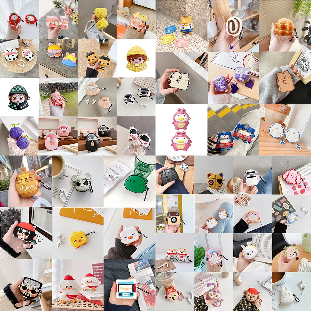 

3000+ Style earphone cover for airpod cases silicone cute anime with hook protect shell for airpods pro case, Multi colors