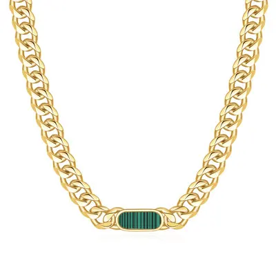 

Ins Best Sale Real Gold Plated Cuban Chain Choker Necklace Emerald White Black Shell Stainless Steel Necklace