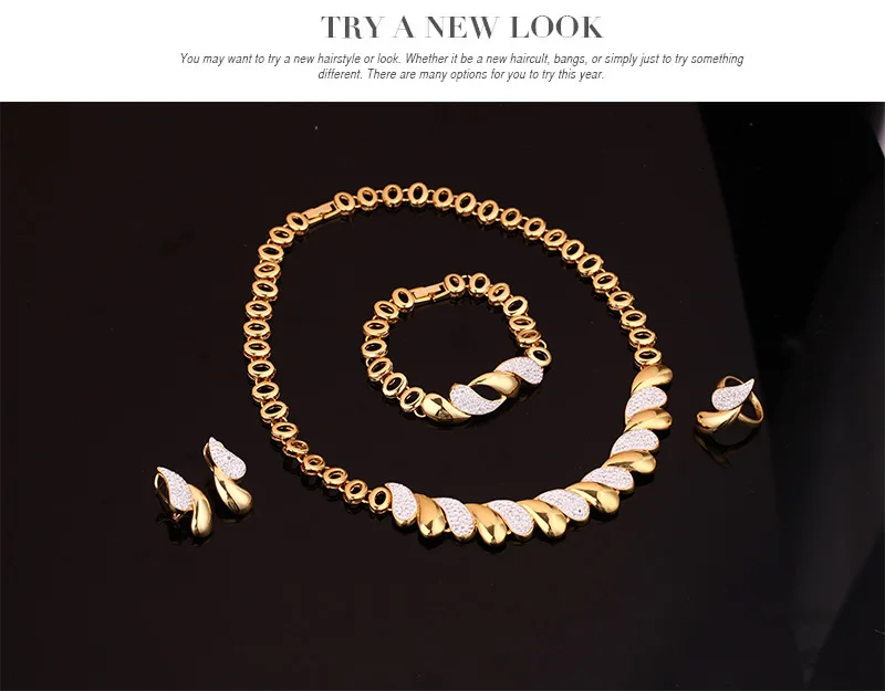 X4106 Jewelry Set Gold Plated Necklace Earrings Bracelet and Ring Four Pieces Jewelry Set Wholesale