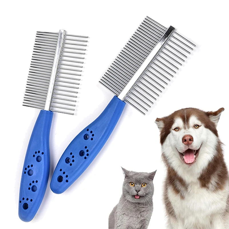 

Dual-Sided Pet Combs For Removes Tangles Knots Loose Fur Dirt Cat Dogs Cleaning Brush For Short Long Hair Stainless Steel Teeth