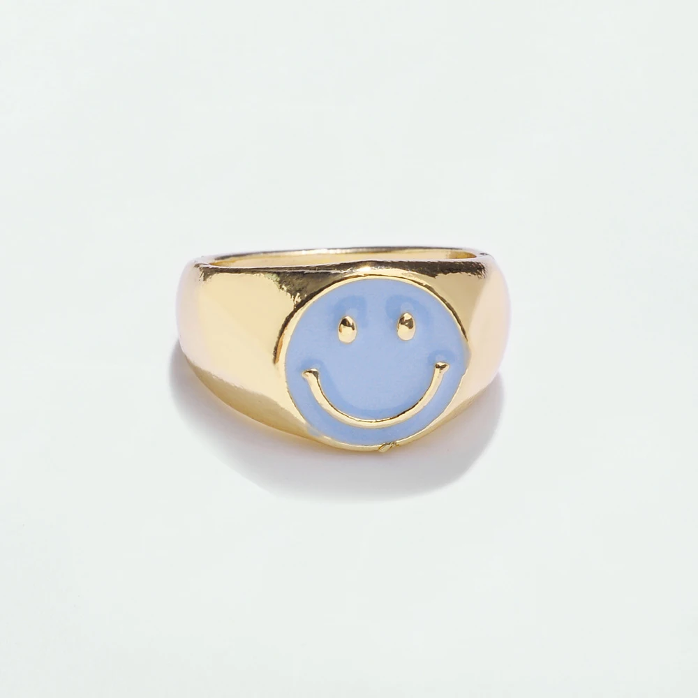 

2021 Smiley Face Ring Chunky Gold Cute Smiling signet ring Promise Friendship High Polish Comfort Fit Band Ring, Optional as picture,or customized