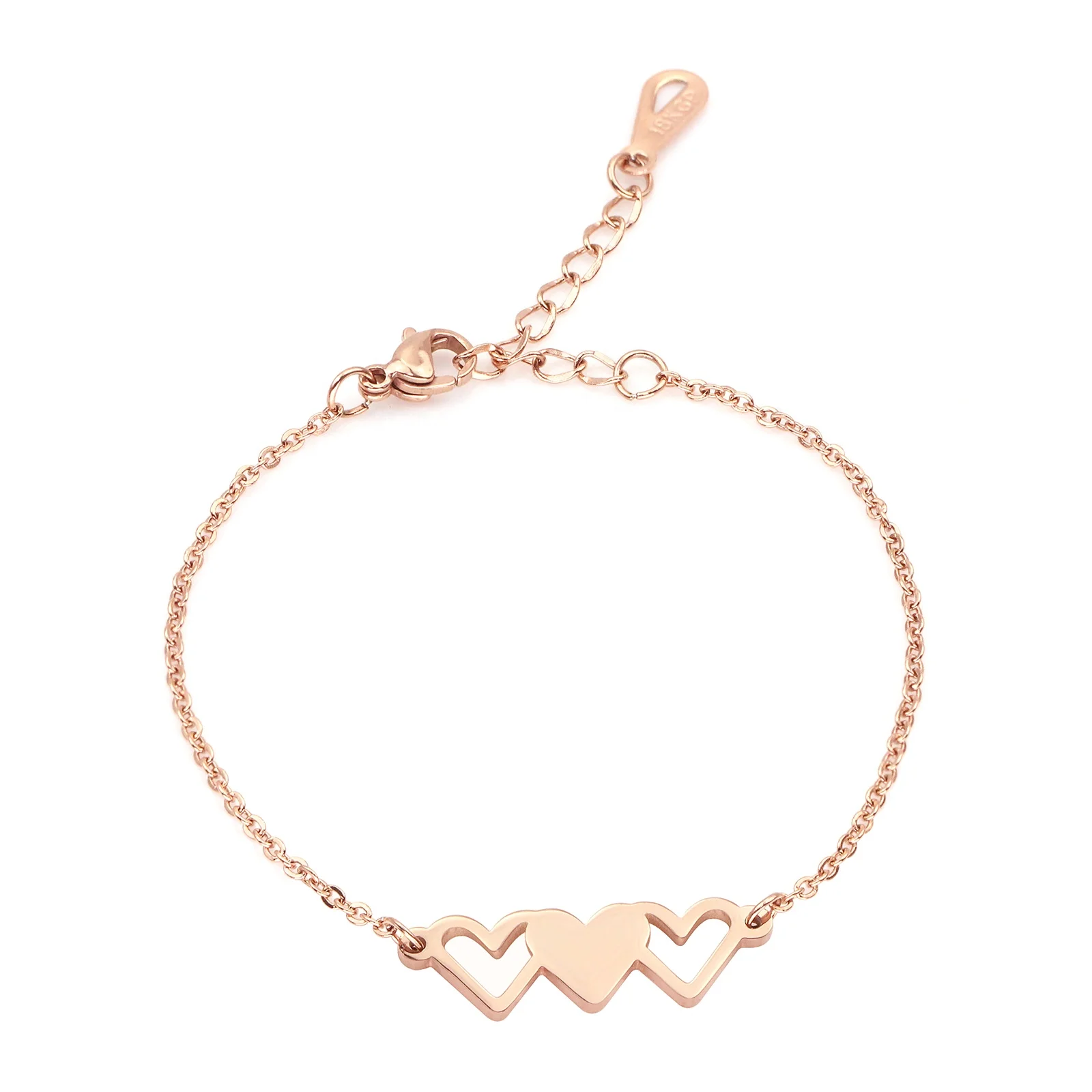 

Gold plated Heart Women Jewelry Stainless Steel Friendship Chain Bracelet, Rose gold / gold / steel