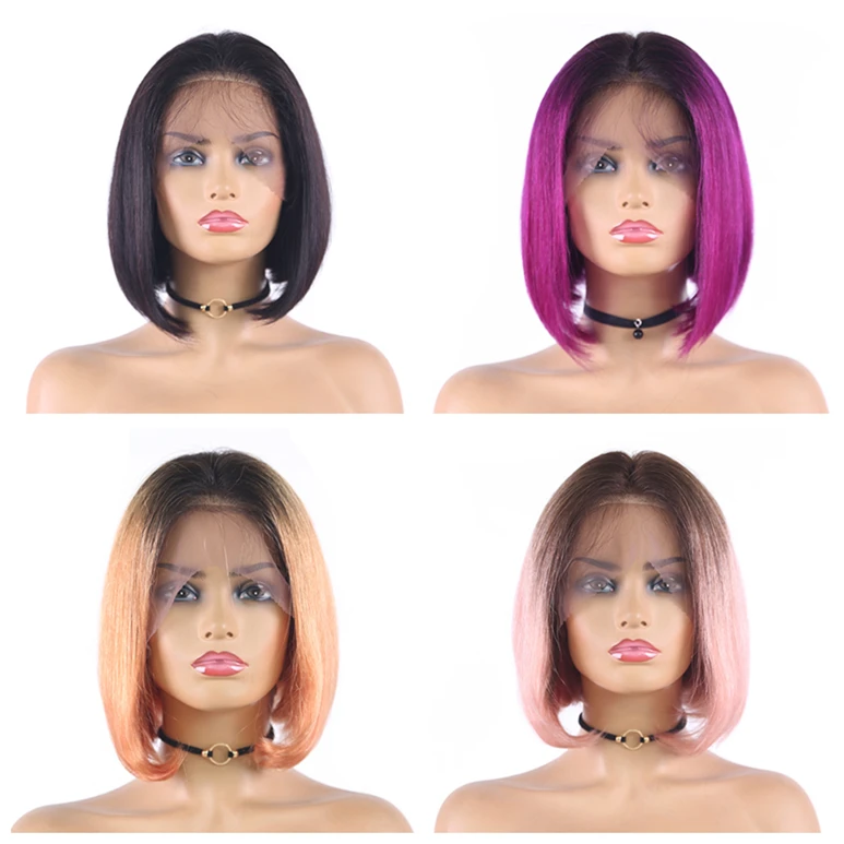 

X-TRESS Raw Peruvian Human Hair Wigs With Hand-tied Lace Area Free Parting Freedom Ombre Color Natural Hair Wig Short Bob Wig