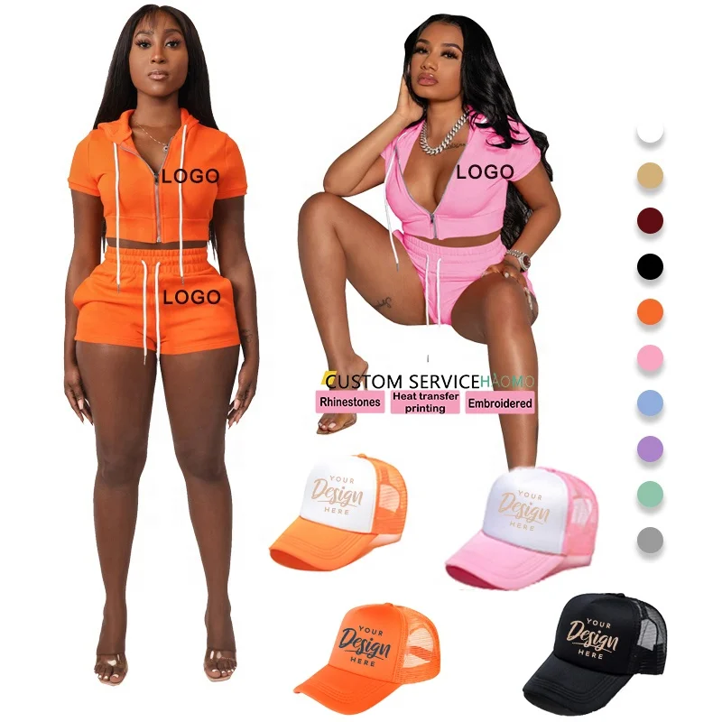 

Summer Outfits 2022 Women Shorts Cropped Zip Up Hoodie XS Sweatsuit Sets 2 Piece Set Women Biker Cotton Shorts Set, Picture