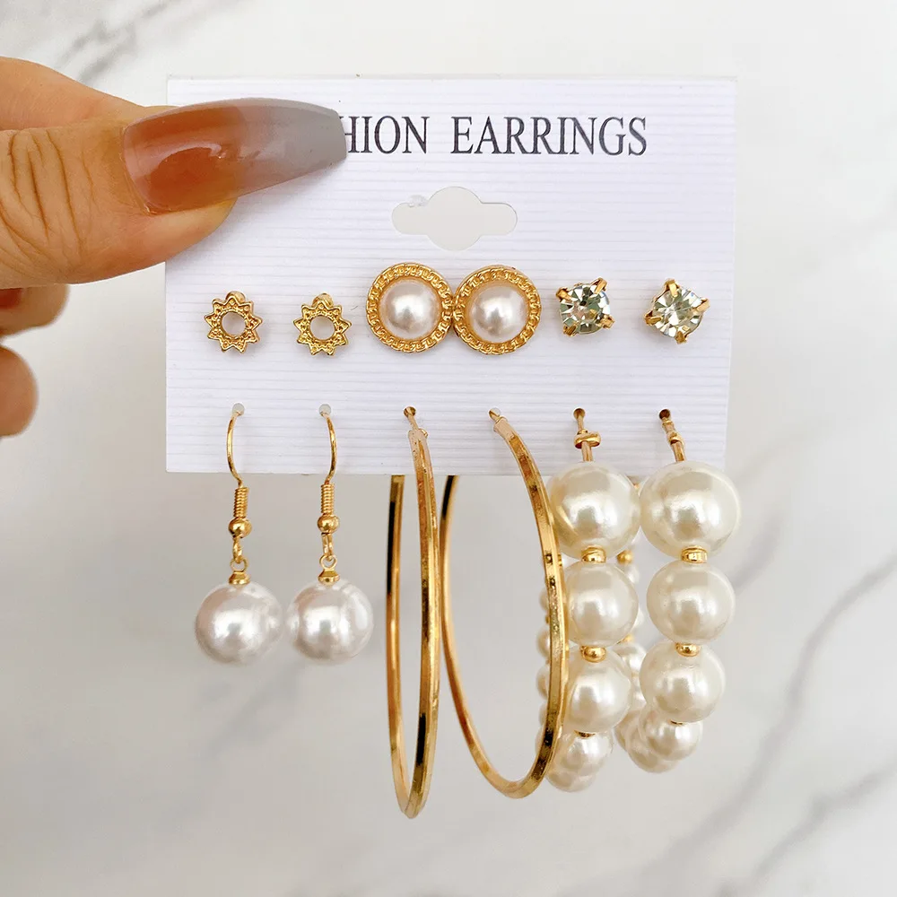 

Vintage Gold Geometric Earrings Set For Women Silver Color Pearl Drop Earrings Trendy Set of Earrings Female Jewelry Gifts