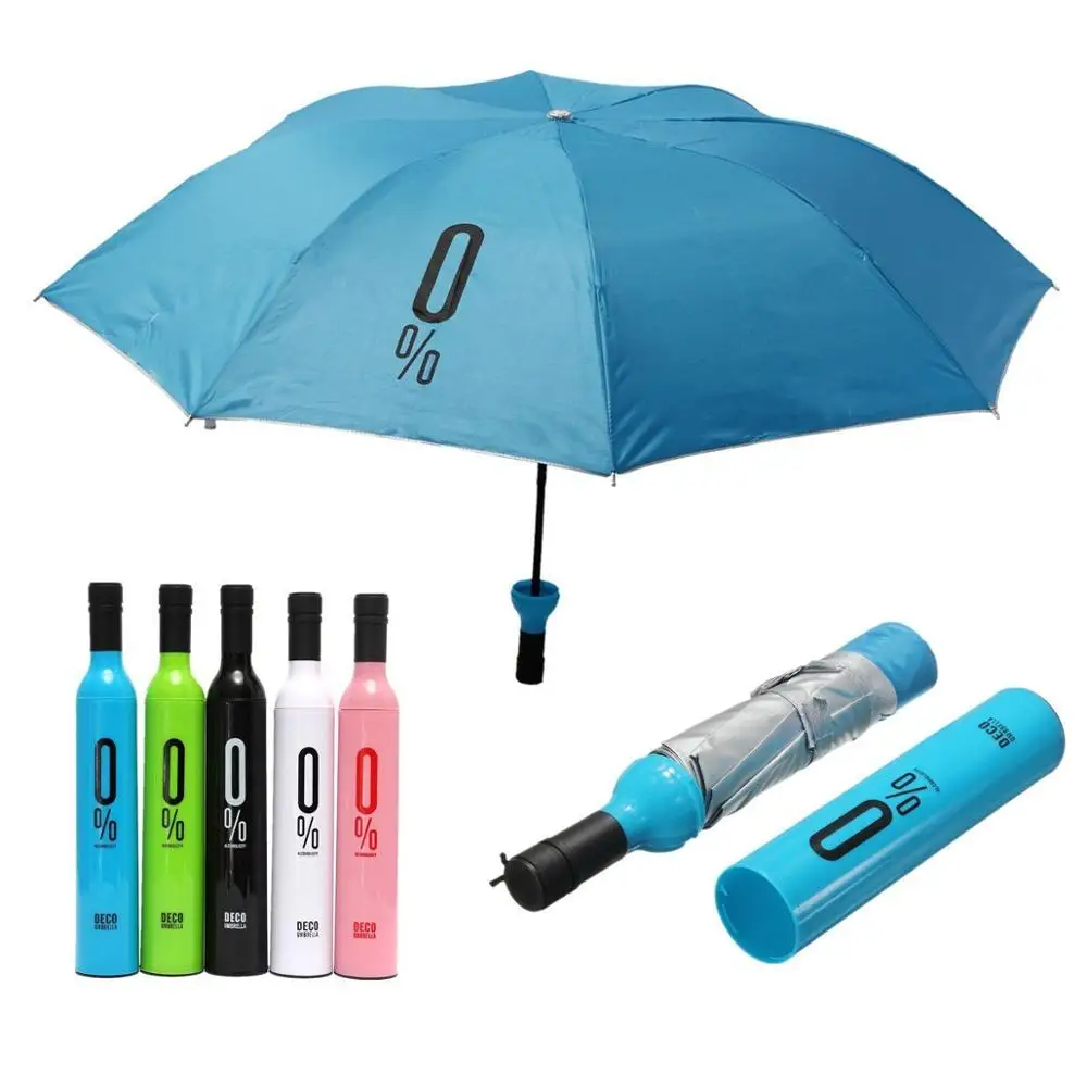 

Customized Print Business Gift Sunshade Travel Rainy Sunny 3 Folding Umbrellas With Logo Foldable Wine Bottle Umbrella, Black, navy, red, customized color