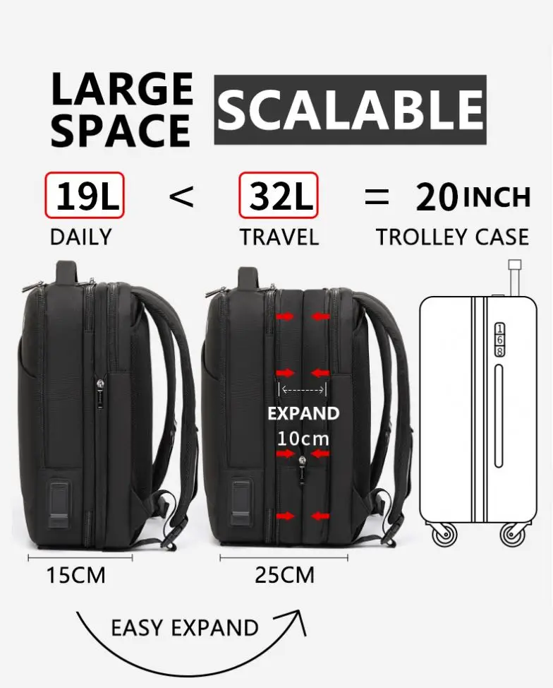 

Multifunction Smart Backpack For Travelling Bagpack Mens Business Back Packs Laptop Travel Backpack Bag With USB Charging Port, Black