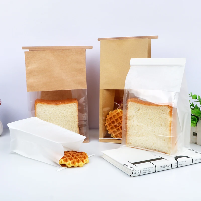 

Wholesale custom grease proof food package custom printed kraft paper bread packaging bag bakery bag bread paper bags