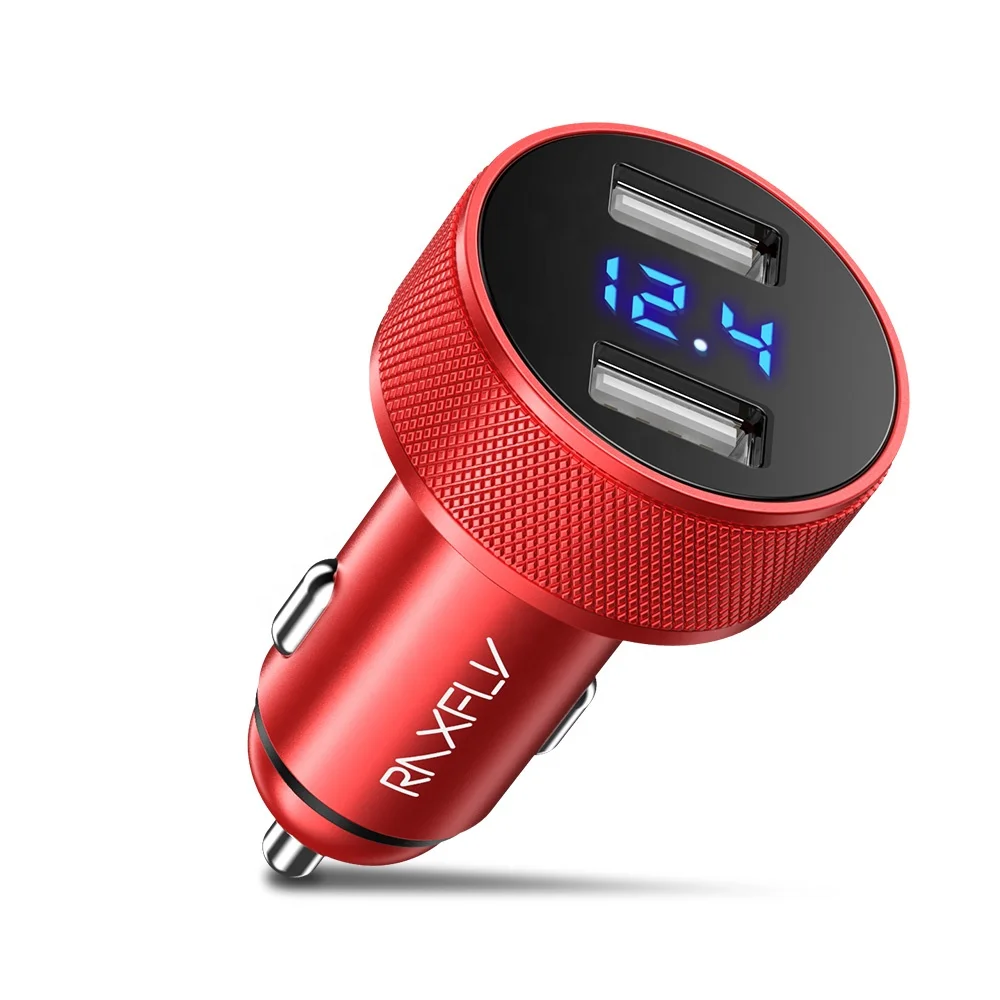 

RAXFLY Great Free Shipping 2 Port Usb Car Charging Led Light Mobile Cell Phone In-Car Charger With Led Display