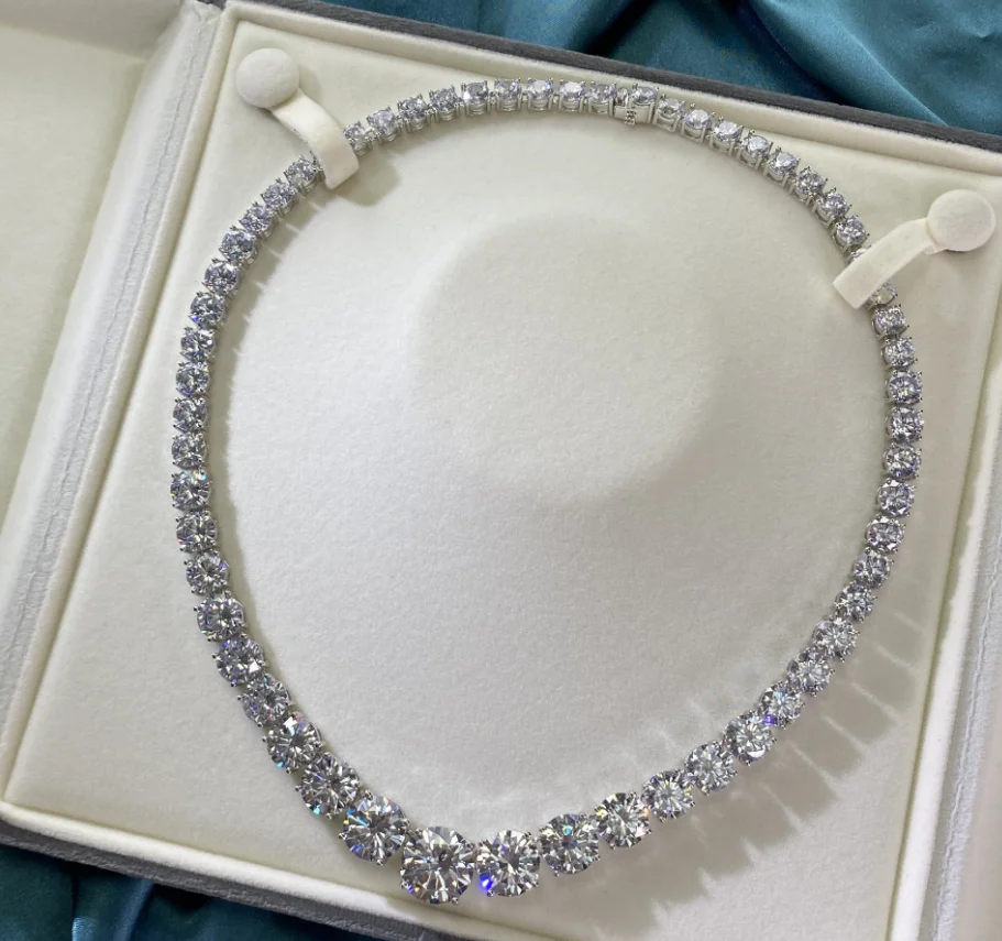 

High quality super luxury new arrival gold plated 925 sterling silver lab created tennis necklace