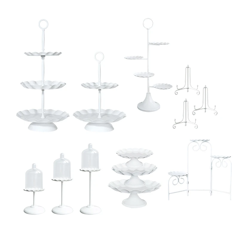 

Dali Elegant White Cupcake Desert Food Display Wedding Cake Stand Set For Wedding Cakes