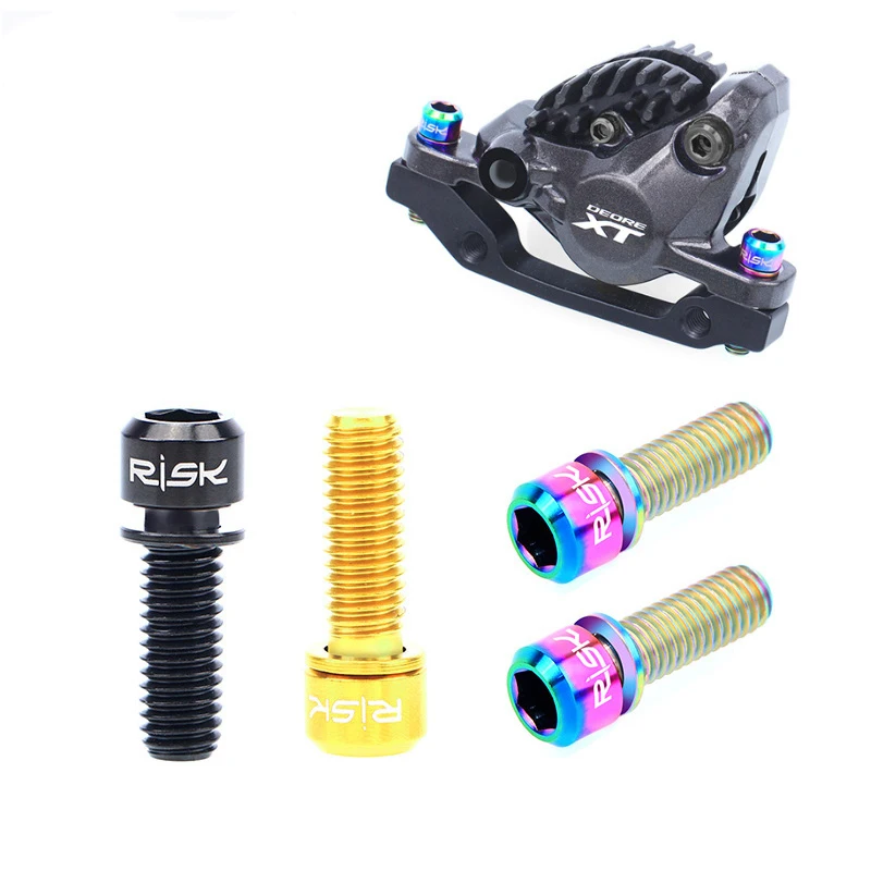 

Titanium bicycle disc brake fixing bolts with washer spacer mountain bike caliper bolt crank screws, Rainbow/gold/black/titanium