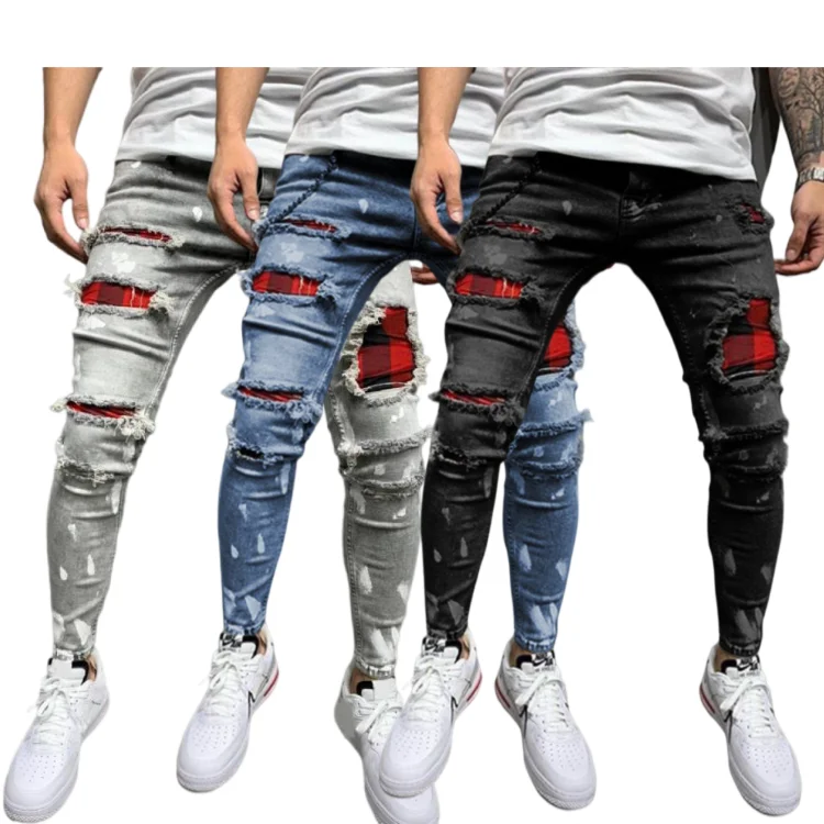 

2021 Manufacturers Customize Denim Jeans Men Distressed Fashion Style New Jogger Jean Pants High Stretch Tapered Men's Jeans, As pic
