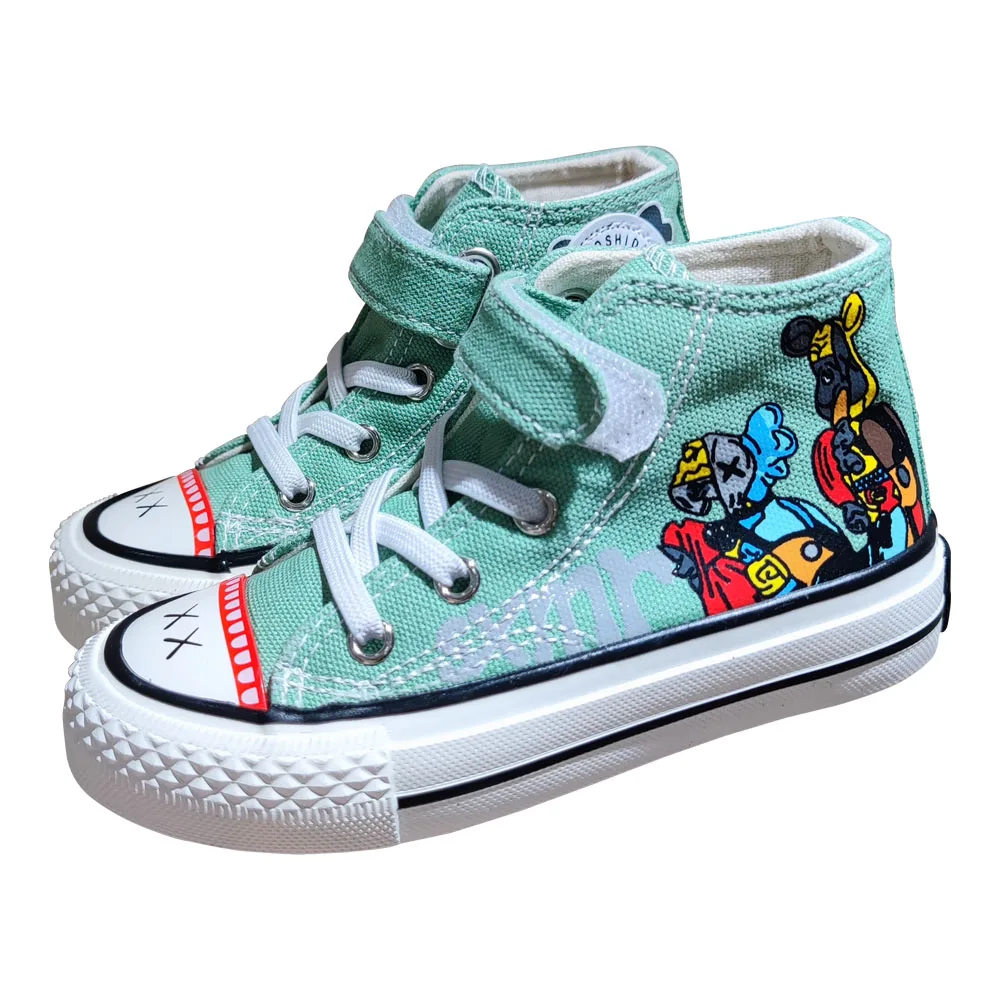 

2021 spring new high-top children canvas shoes graffiti breathable shoes casual shoes for boys and girls, Gray