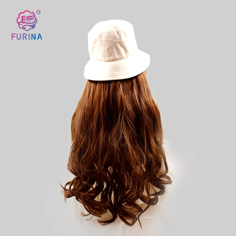 

2020 Hottest sale long wavy Synthetic Wigs heat resistant wigs with beautiful hats for Young girls, Picture