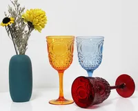 

Hot saling colored goblet wine glass with embossed wine glass cup champagne glasses for wedding party