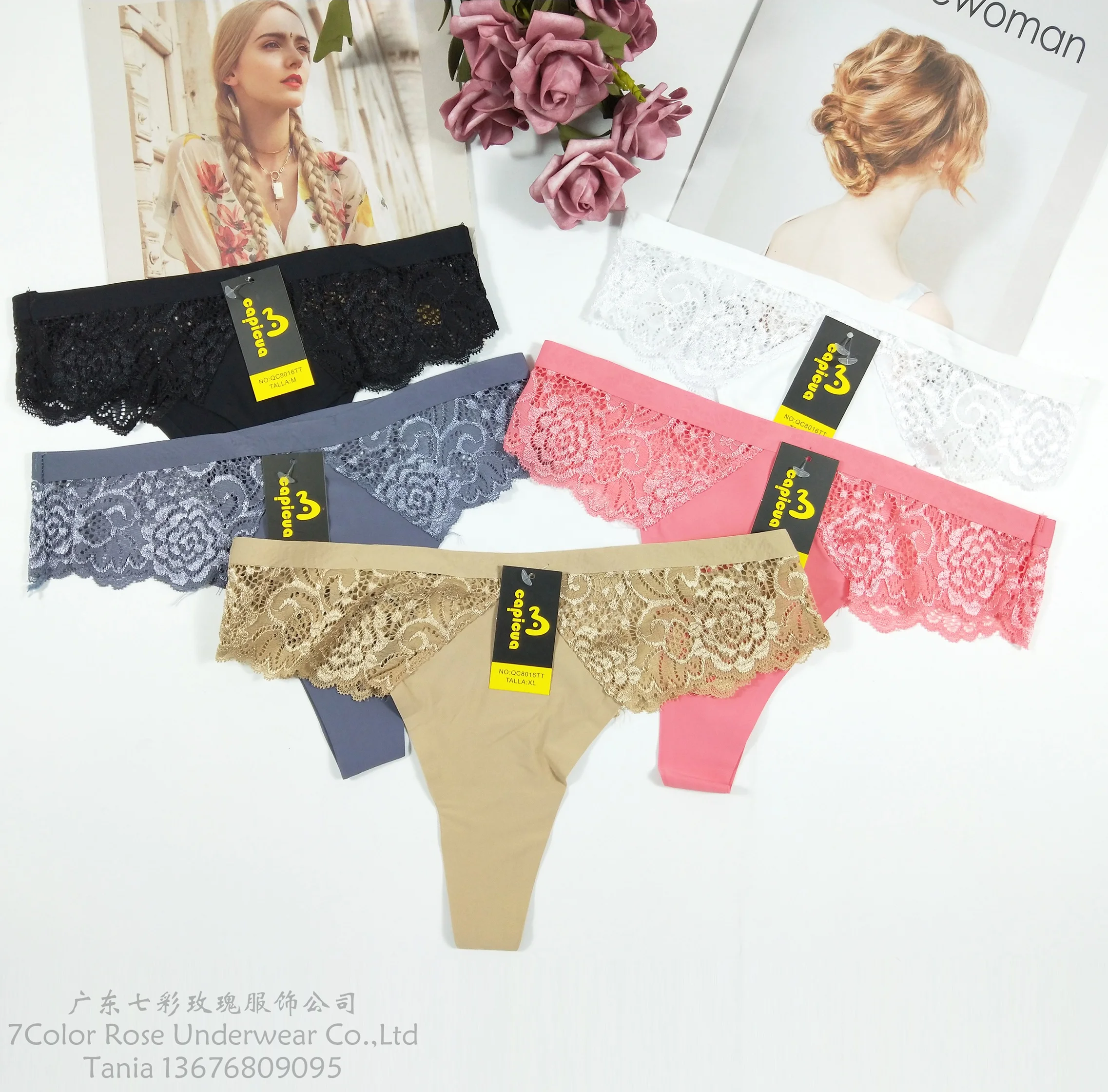 

Factory Outlet New T-back Thongs Panties for Women Decorated with Lace Accept OEM 1pc/polybag Adults POLYAMIDE/SPANDEX