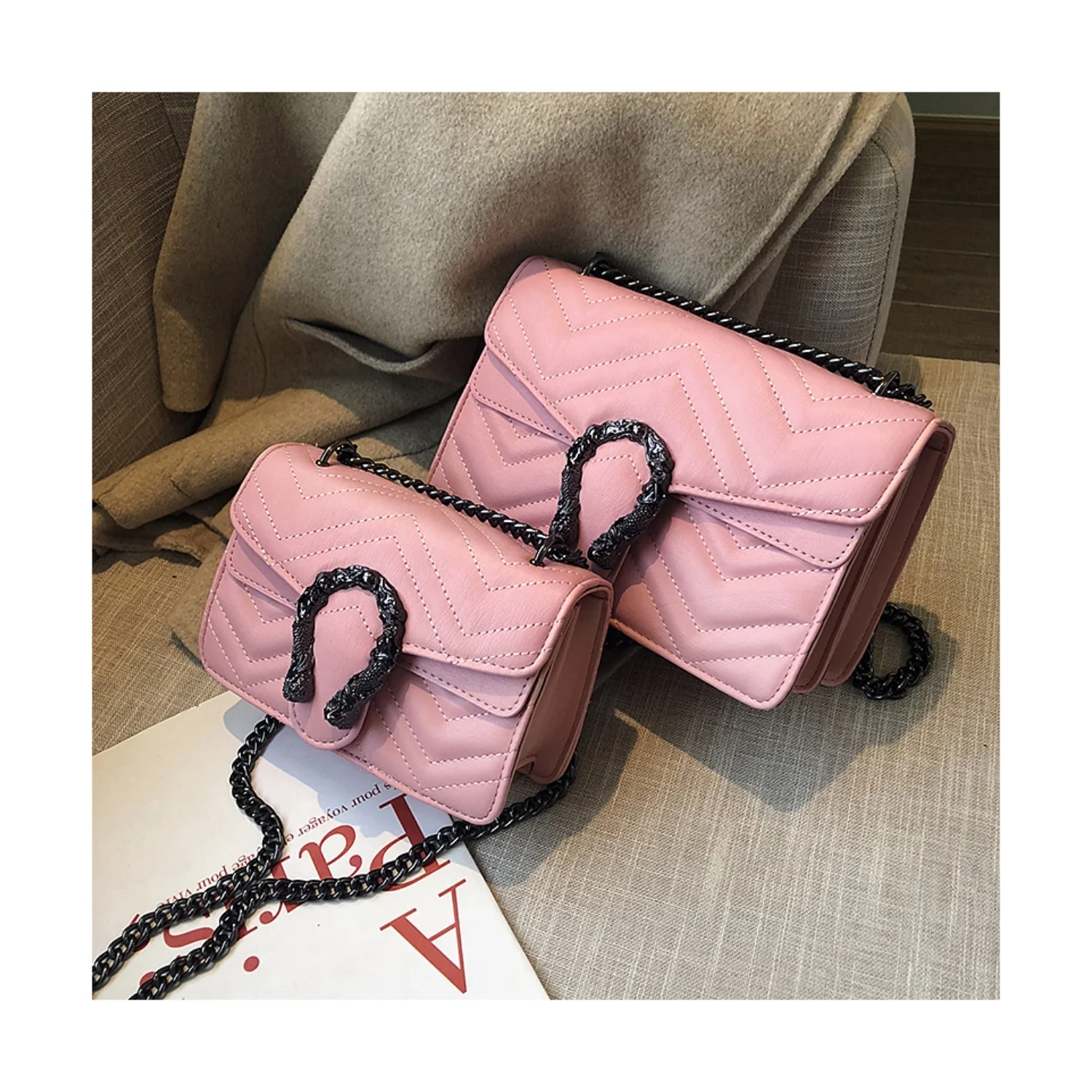 

New Designer Fashion Wave Pattern Shoulder Messenger Women Bags Girls Chain Sac Luxury Square Hand Bag Pure Color Handbag