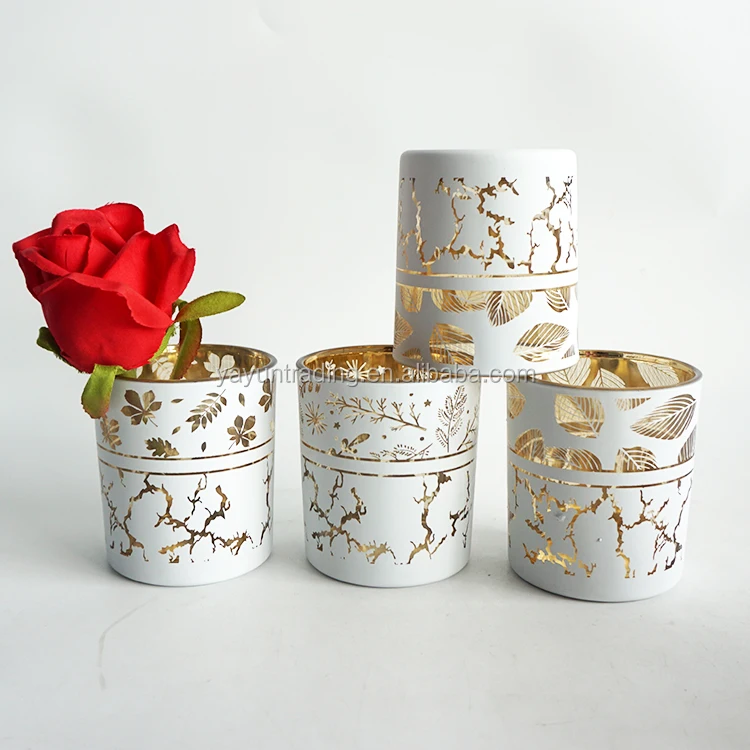 White Candle Container Laser Engraving Gold Mercury Bulk Candle Jars
