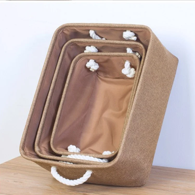 

3-Pack storage bins with cotton rope handles foldable storage basket for shelves pantry, Brown gray pink beige