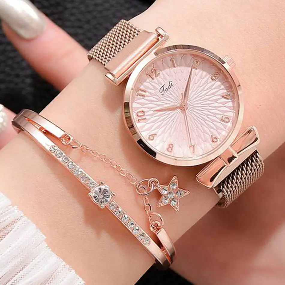 

Luxury Women Bracelet Quartz Watches For Women Magnetic Watch Ladies Sports Dress Pink Dial Wrist Watch Clock Relogio Feminino, As show