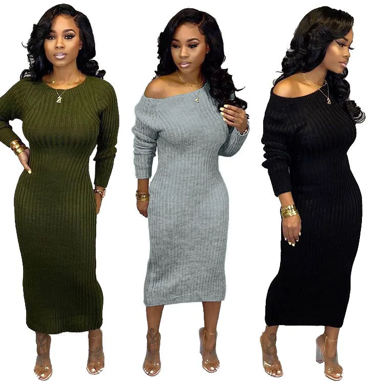 

Autumn Winter Women Clothes knitting Long Sleeve Bodycon Maxi Dresses Plus Size Ladies Sexy Backless Knit Sweater Dresses, 5 colors