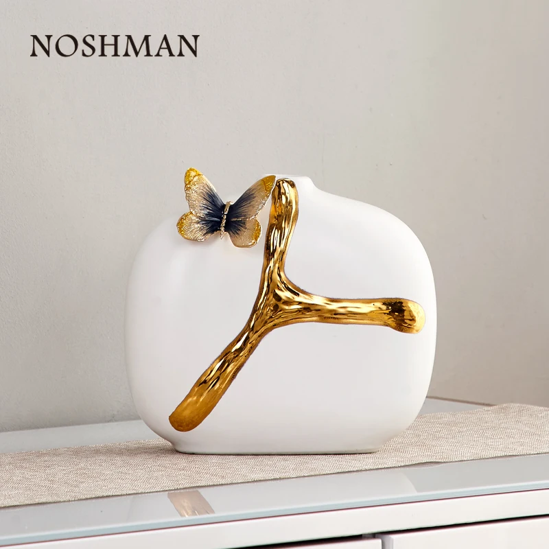 

NOSHMAN Amazon Hot Sale Gold Decorative Butterfly Nordic Vase Home Decor Stand Wedding Table Decoration Ceramic Flower Vase