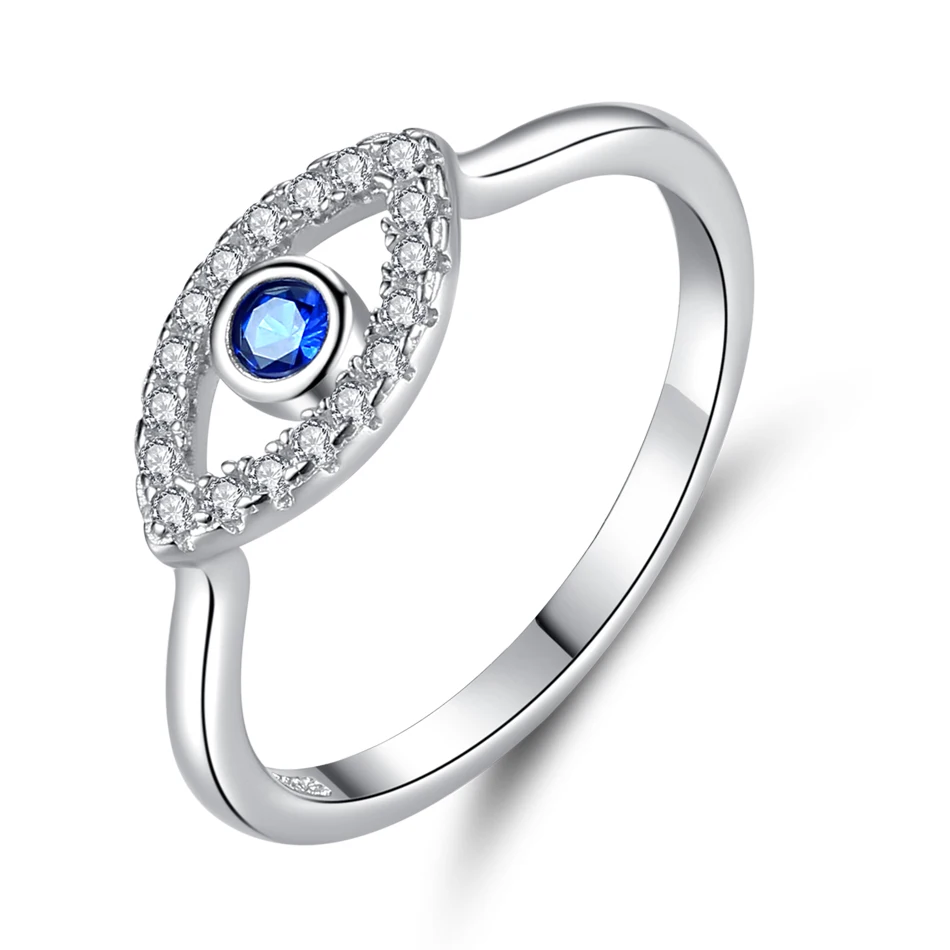 

Amazon bestseller 925 Sterling Silver Blue Eye Ring Cubic Zircon Finger Ring For Women Turkish Silver Jewelry