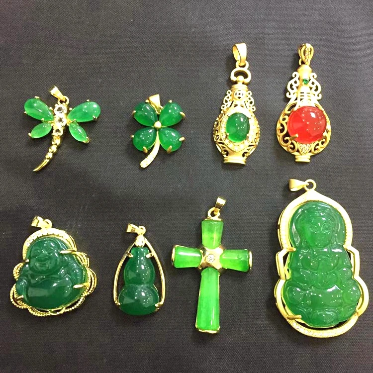 

Hot Sale Green Gourd Buddha Cross Four Leaf Clover Butterfly Shape Natural Stone Jade Pendant Necklace Jewelry, Red , green