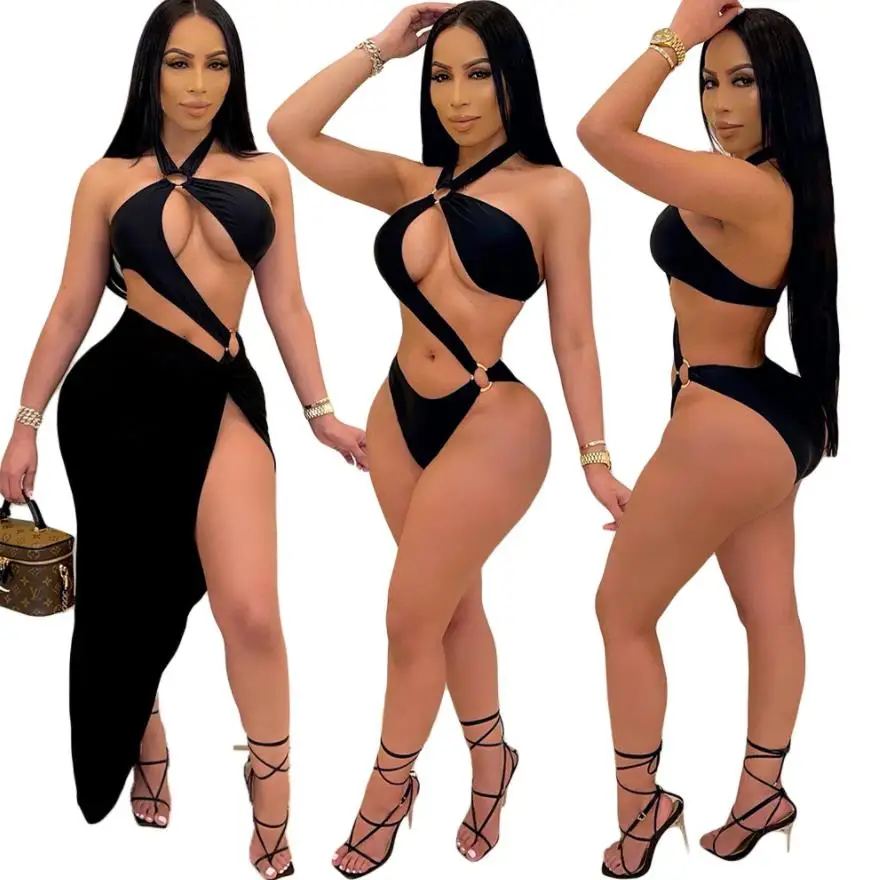 

ready to ship New Arrivals 2021 summer halter bodycon swimsuits for women backless two piece set swimwear sexy bikinis