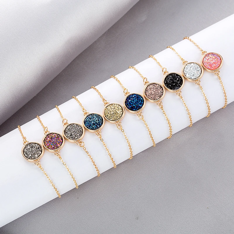 

Dainty 10 Color Personalized Gold Plated Ladies Druzy Quartz Designer Charms For Bracelets & Bangles Adjust Jewelry Women, 10color