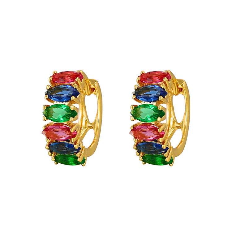 

E-48 Xuping hot selling 24k carat gold copper jewelry colorful AAAA cubic zircon hoop earrings for girls, 24k gold color