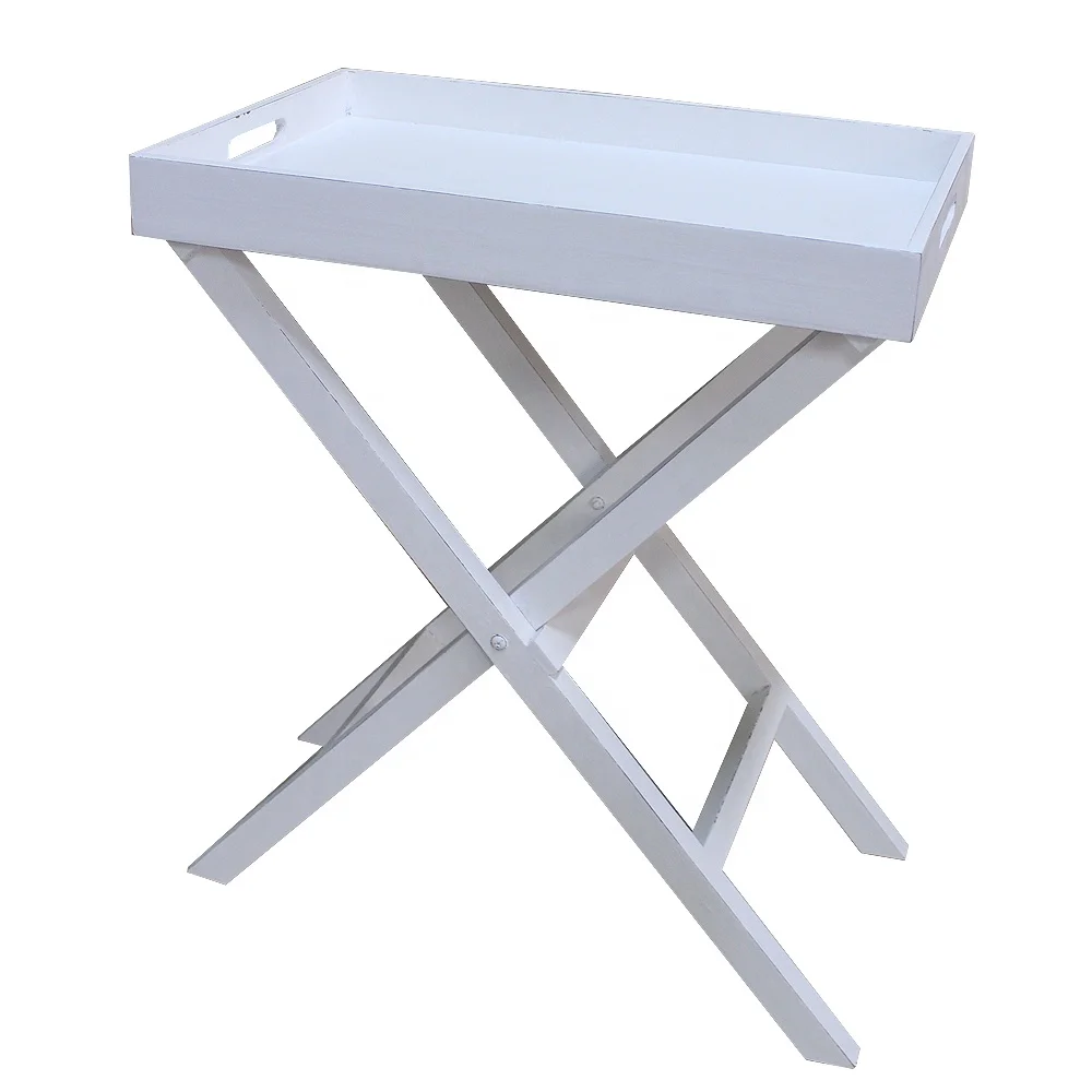 Shabby Chic Rustic Vintage Wooden White Folding Tray Table
