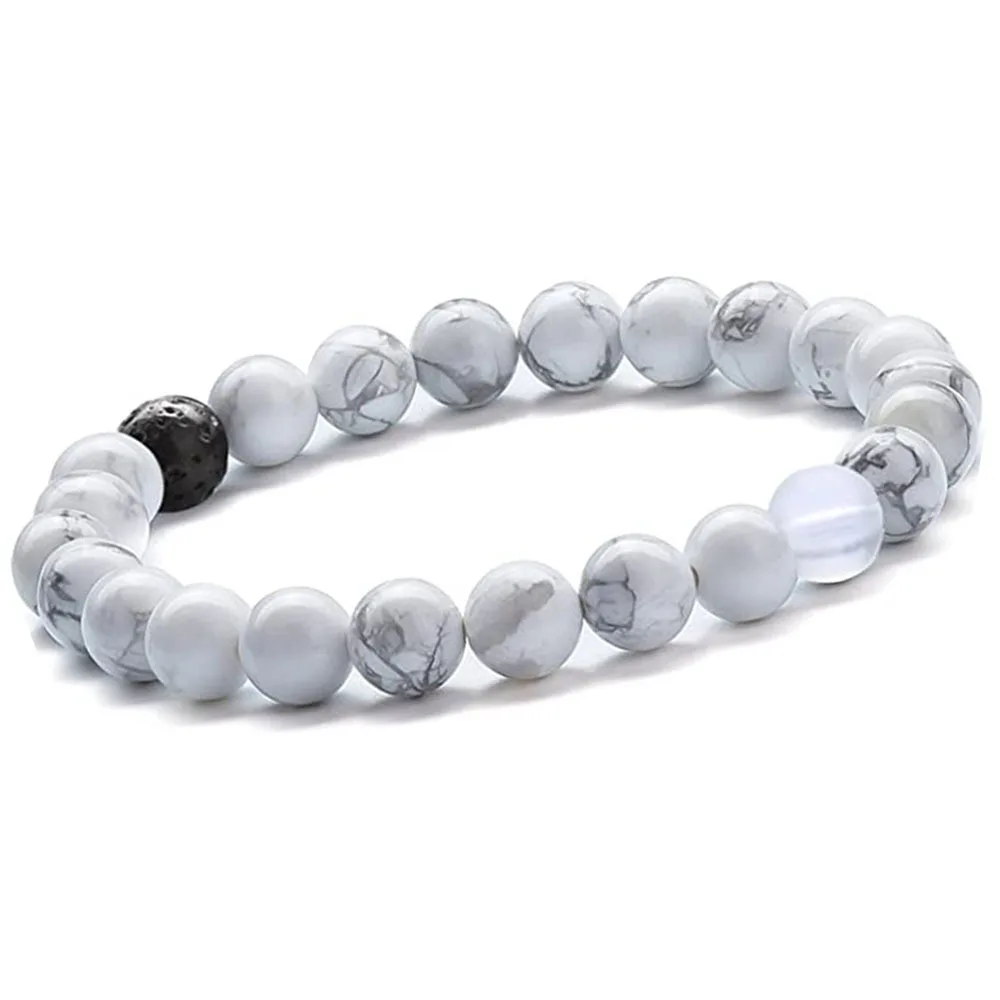 

Hot Selling Simple Style Jewelry White Howlite Beads Crystal Stone Bead Bracelet Natural Lava Rock Bead Stretch Elastic Bracelet, Many colors