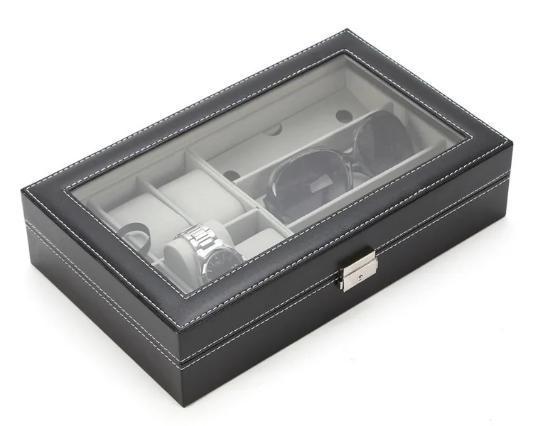 

High end PU leather 6-digit watch case 3-eye Case Sunglasses display storage box dropshipping